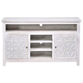 French Arched Hand Carved Indian Solid Wood Tv Unit Cabinet White